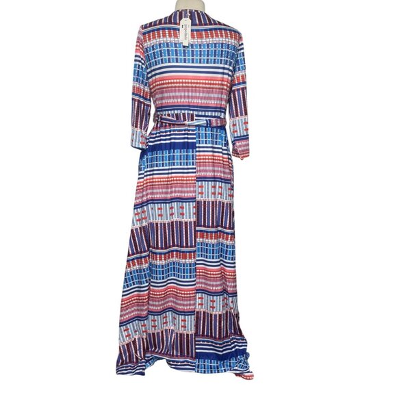 Pnpednde Maxi Dress Womens 3XL Red White Blue New Belted Striped Plaid Patriotic - Picture 2 of 10